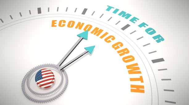 经济增长的时间到了。美国的国旗。三维渲染图片下载