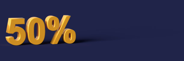 3d蓝色字50%的折扣与空白背景图片下载