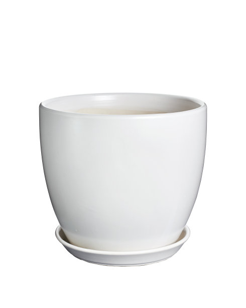 空的白色陶瓷罐，花盆与碟孤立在白色背景与剪辑路径图片下载