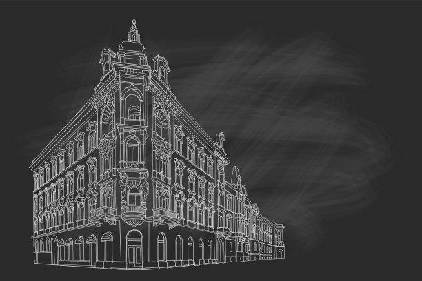 萨格勒布旧建筑的矢量草图。克罗地亚。图片下载