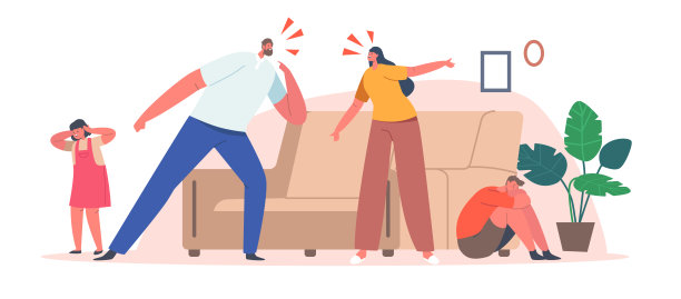 父母与子女观念的冲突。家庭角色母亲和父亲互相吼叫，责骂图片下载