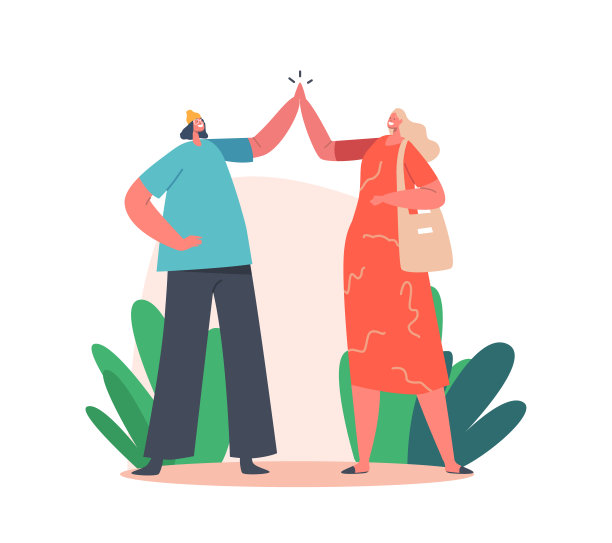 快乐的女人击掌。女生们互相问候或支持。非正式的Hi手势图片下载