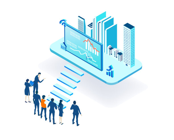 商业，物流，银行，金融城的投资。等距三维商业概念环境。商业、金融、物流概念。图片下载