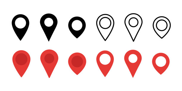 销图标。GPS地图指针。位置图标元素集合。位置标记模板。股票向量图片下载
