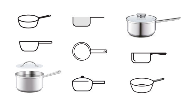 不同的炖锅图标集。图片下载