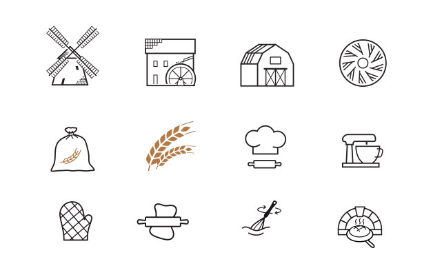 一组与面粉相关的图标。图片下载
