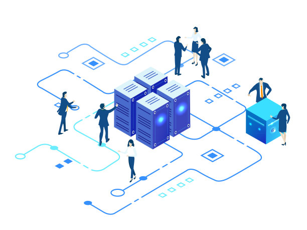 人们在服务器室工作。等距三维商业概念环境、技术、大数据、计算、人工智能、概念插画图片下载