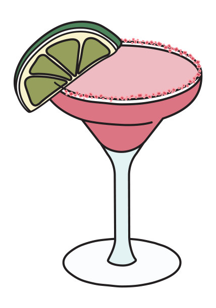 可爱浪漫的情人节粉红玛格丽塔鸡尾酒配酸橙和盐边。涂鸦卡通矢量插图孤立在白色。贺卡，特别节日鸡尾酒会海报，请柬图片下载