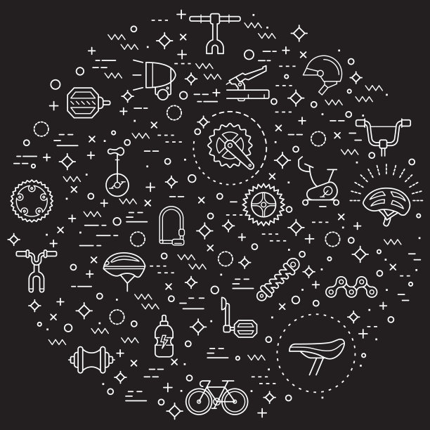 简单的自行车和自行车相关矢量线插图。图片下载