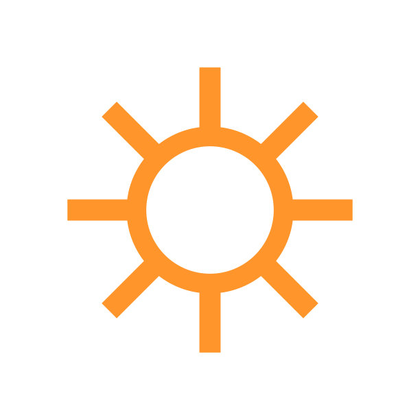 橙色的太阳轮廓图标。亮度控制向量。图片下载