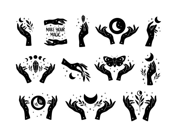 女巫手矢量插图集。图片下载