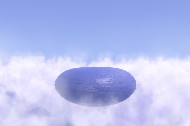 一个由石头做成的讲台在天空中，在云中。非常浅颜色的基座梦的插图。三维渲染图片下载