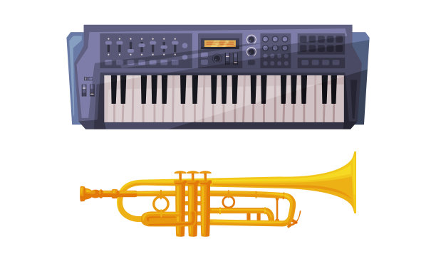 作为乐器的小号和键盘图片下载