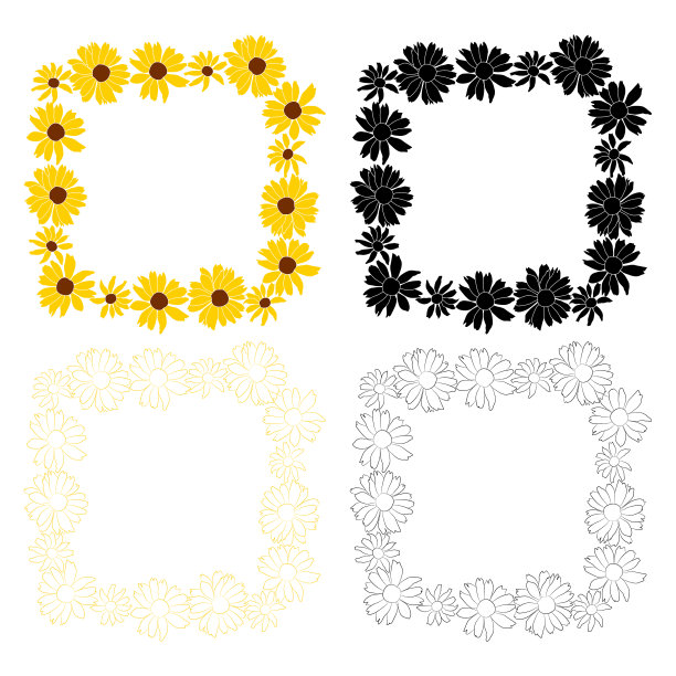 开放太阳花矢量轮廓的边界，剪影和彩色插图孤立在白色背景上。矢量草图风格顶视图手绘野生，太阳风，假向日葵。图片下载