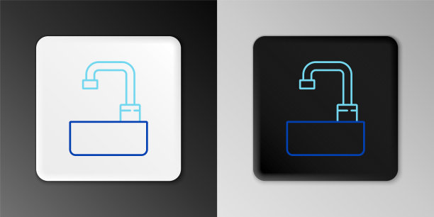 线洗脸盆与水水龙头图标孤立在灰色背景上。色彩斑斓的轮廓的概念。向量图片下载