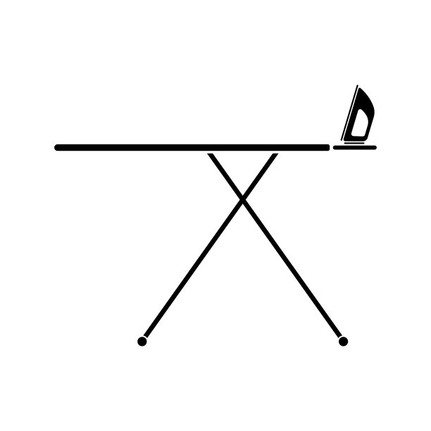 烫衣板和熨斗图标。黑色轮廓线轮廓。侧视图。向量简单的平面图形说明。白色背景上的孤立物体。隔离。图片下载