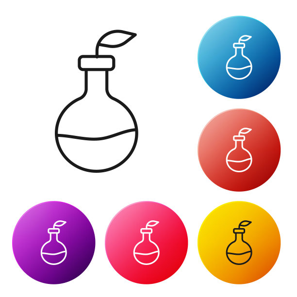 黑线植物育种图标孤立在白色背景上。在试管中生长的植物。有机食品、农业和水培。设置图标彩色圆圈按钮。向量图片下载