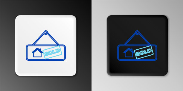 Line Hanging sign with text售出图标孤立在灰色背景上。贴纸出售。出售招牌。色彩斑斓的轮廓的概念。向量图片下载