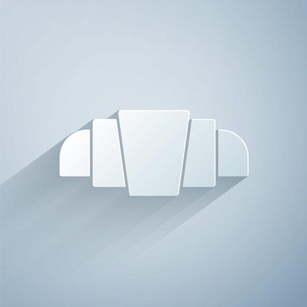 剪纸牛角面包图标孤立的灰色背景。纸艺术风格。向量图片下载