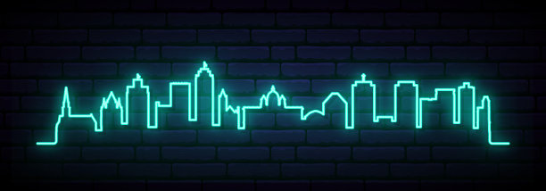 锡拉丘兹的蓝色霓虹灯地平线。明亮的雪城长旗。矢量插图。图片下载