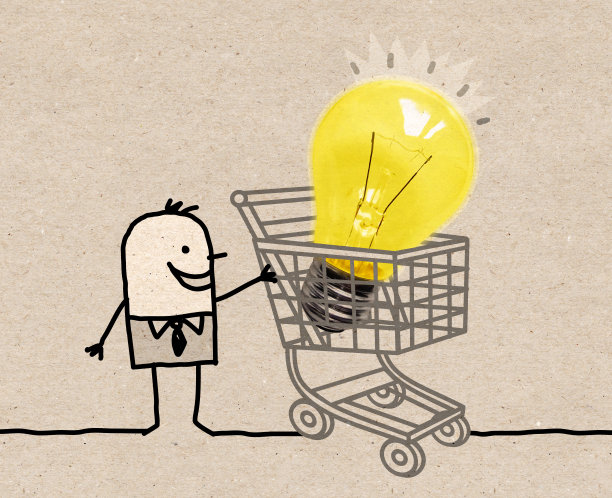 手绘卡通商人与购物车和大灯图片下载