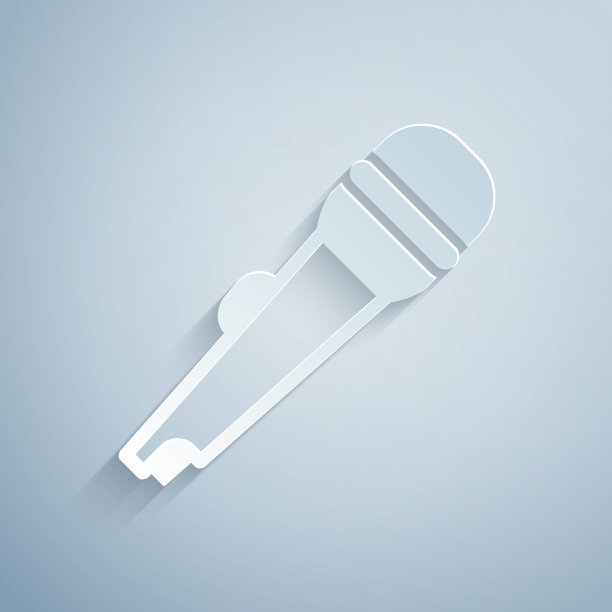 剪纸麦克风图标孤立在灰色背景上。在空中无线电麦克风麦克风。演讲者的迹象。纸艺术风格。向量图片下载