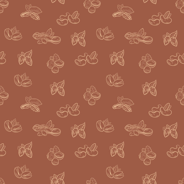 矢量无缝图案，坚果，背景模板，分类轮廓坚果，开心果，榛子，花生，核桃，杏仁，腰果。图片下载