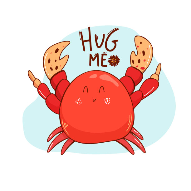 矢量卡通螃蟹t恤印刷设计与口号。矢量插画设计的时装面料，纺织图形，印花拥抱我图片下载