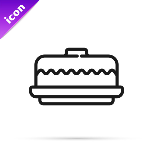 黑线蛋糕图标孤立在白色背景上。生日快乐。向量图片下载