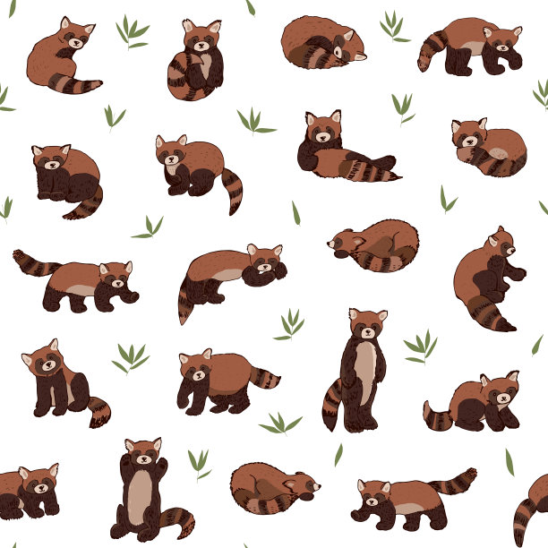 小熊猫矢量无缝模式图片下载