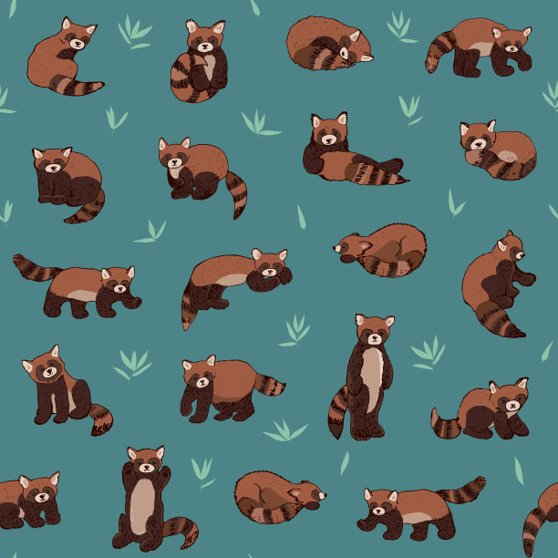 小熊猫矢量无缝模式图片下载