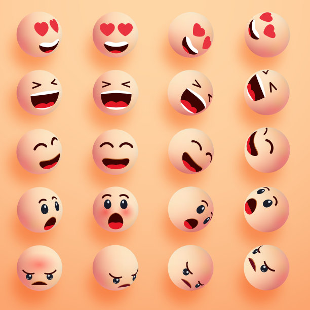 微笑的表情是快乐的表情。3 d emoji集。不同表情的笑脸图标。卡通人物微笑和悲伤的脸图片下载