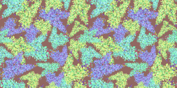 春天无缝图案的花卉元素在涂鸦风格在棕色背景上。蓝色，紫色，黄色和绿色花卉图案包装和剪贴簿图片下载