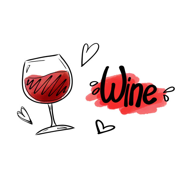 矢量插图与文字铭文葡萄酒，一杯红酒在水彩背景。图片下载