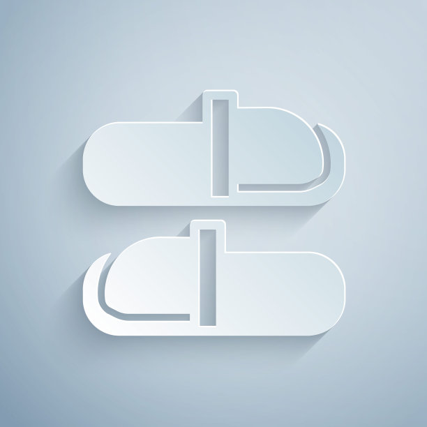 剪纸桑拿拖鞋图标孤立的灰色背景。纸艺术风格。向量图片下载