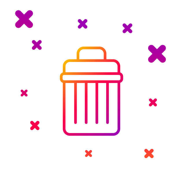 彩色线垃圾桶图标孤立在白色背景上。垃圾桶的迹象。回收篮图标。办公室垃圾图标。梯度随机动态形状。矢量图图片下载
