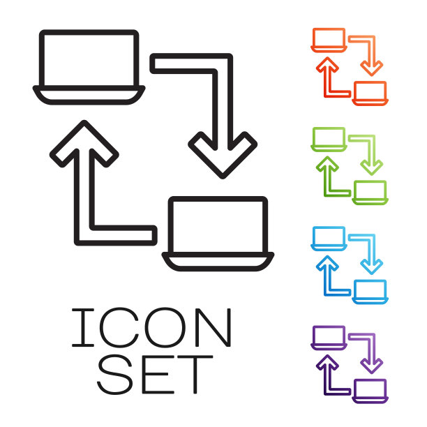 在线工作图标孤立在白色背景上。自由职业者在家里用笔记本电脑工作。远程工作。遥远的工作理念。设置图标丰富多彩。向量图片下载