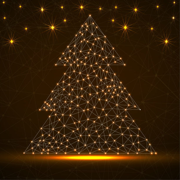 抽象霓虹圣诞树与发光的线和点图片下载