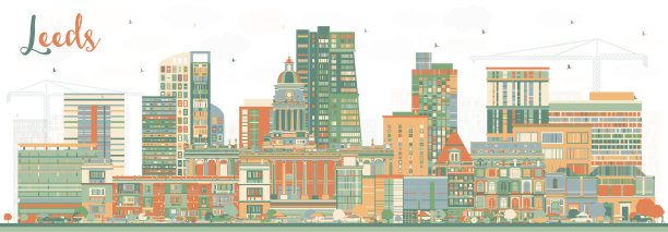 英国利兹城市天际线与彩色建筑。图片下载