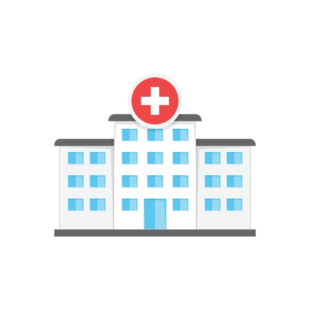 医院建筑图标的平面风格。孤立背景上的医疗诊所矢量插图。医药招牌经营理念。图片下载