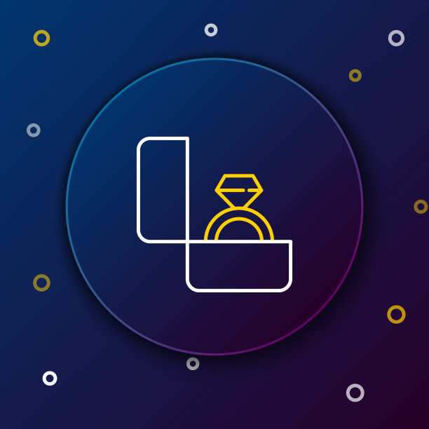 线钻石订婚戒指图标孤立在蓝色背景上。色彩斑斓的轮廓的概念。向量图片下载