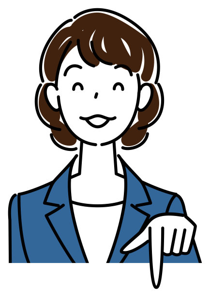 一个穿着西装的漂亮女人，微笑着指着下面的方向。业务人员插图矢量图片下载