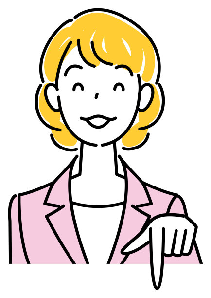 一个穿着西装的漂亮女人，微笑着指着下面的方向。业务人员插图矢量图片下载