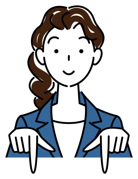 一个穿着西装的漂亮女人，微笑着指着下面的方向。业务人员插图矢量图片下载