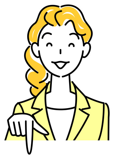 一个穿着西装的漂亮女人，微笑着指着下面的方向。业务人员插图矢量图片下载