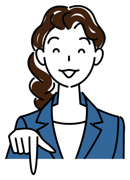 一个穿着西装的漂亮女人，微笑着指着下面的方向。业务人员插图矢量图片下载