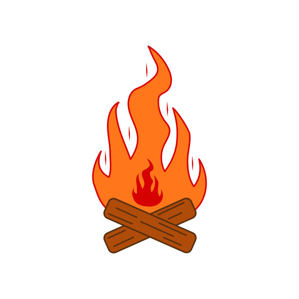 黄色背景上的卡通插图。卡通篝火。森林大火。图片下载