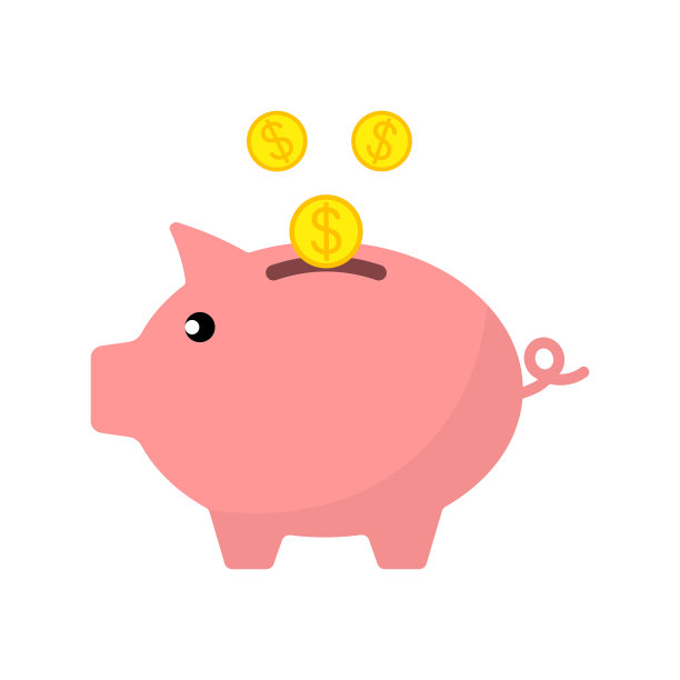 储蓄罐和金币矢量图标。扁平风格的猪。图片下载