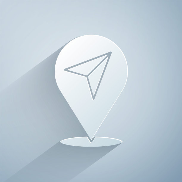 剪纸地图针图标孤立的灰色背景。导航，指针，位置，地图，gps，方向，地点，指南针，搜索概念。纸艺术风格。向量图片下载