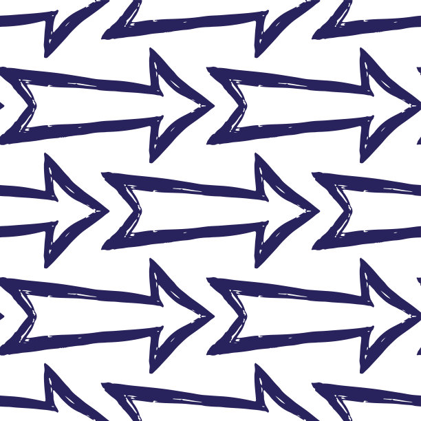 蓝色轮廓墨水箭头孤立在白色背景上。简单平坦的单色无缝图案。水平的观点。手绘矢量图形插图。纹理。图片下载